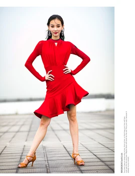 

Women Ballroom long sleeve dress 2019 new autumn sexy rave modern dancing training costumes for Latin Waltz Tango party jumpsuit