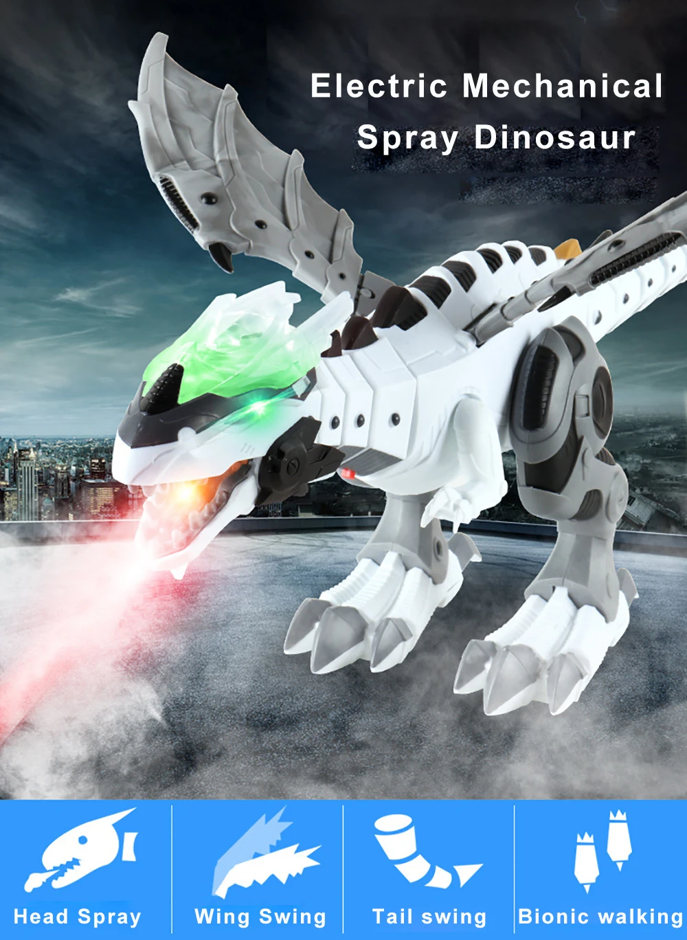 White Spray Electric Dinosaur Mechanical