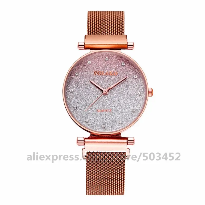 rose gold 100 шт./лот YOLAKO Мода Moda Mujer градиентный цвет сетки часы с магнитным ремешком часы по Заводской Цене женские часы - Цвет: rose gold