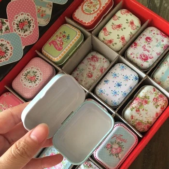 Cajas Plastico caja de lata cuadrada Beauty Flower Makeup organizador cosmético 12 unid/lote monedas de té de Metal pequeñas, caja de píldoras caja de regalo