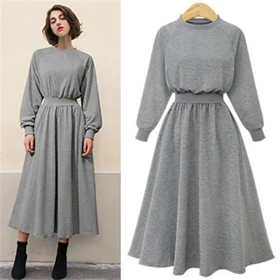 

2019 Autumn And Winter Europe And America Large Size Dress Fat Mm Medium-length Thin Hoodie Long-sleeved Dress