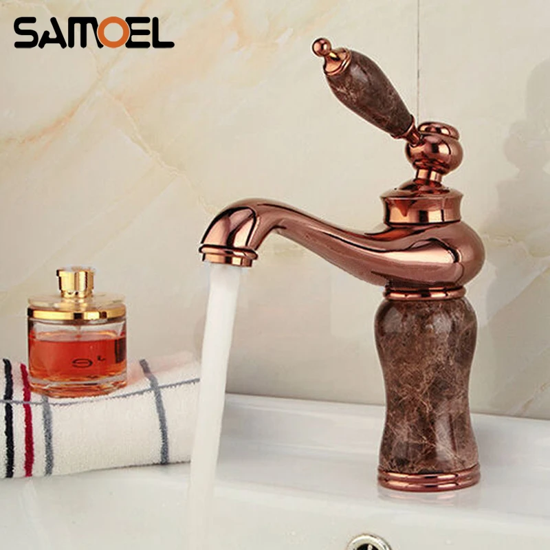 

Wholesale New Arrival Euro Style Brass Material Rose Golden Plated Marble Stone Basin Mixer Taps Deck Mounted Mixer Crane M1010