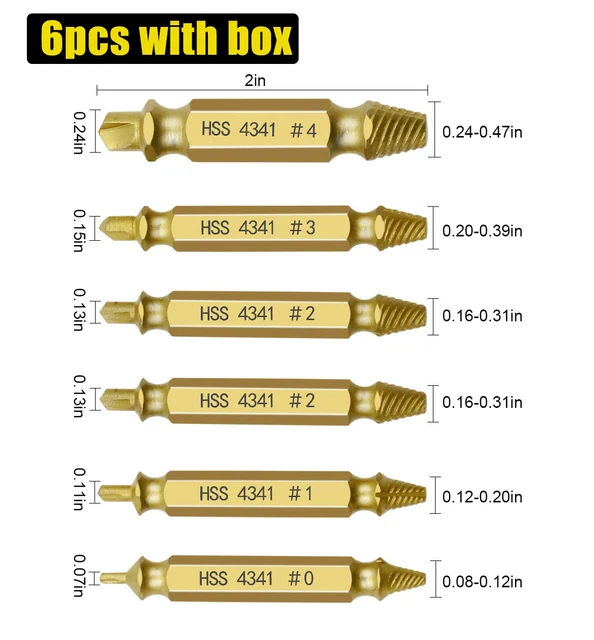 5 Pcs/set Damaged Screw Extractor Drill Bit Set Stripped Broken Screw Bolt Remover Extractor Easily Take Out Demolition Tools 6 Pcs with Box B