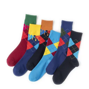 

Patchwork Sock Mens Crew Adult Thermal Men's Standard High Quality Plaid Socks Cotton Spring Unisex Trendy Business Calcetines