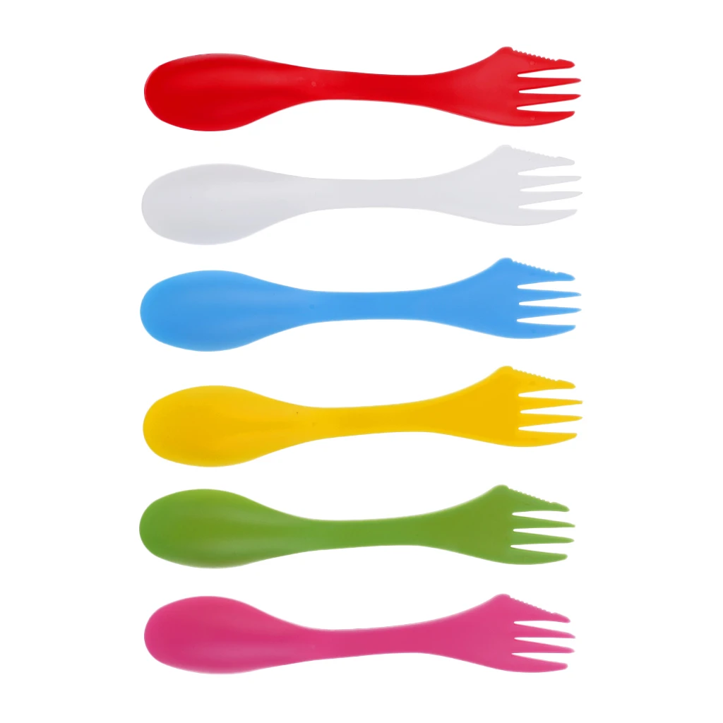 6 Pieces / Set Portable 3 in 1 Camping Utensils Spork Combo Spoon Cutlery for Outdoor Hiking Travelling Picnic