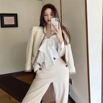 

COIGARSAM blouse women High Waist blusas womens tops and blouses Coat Trousers 8146
