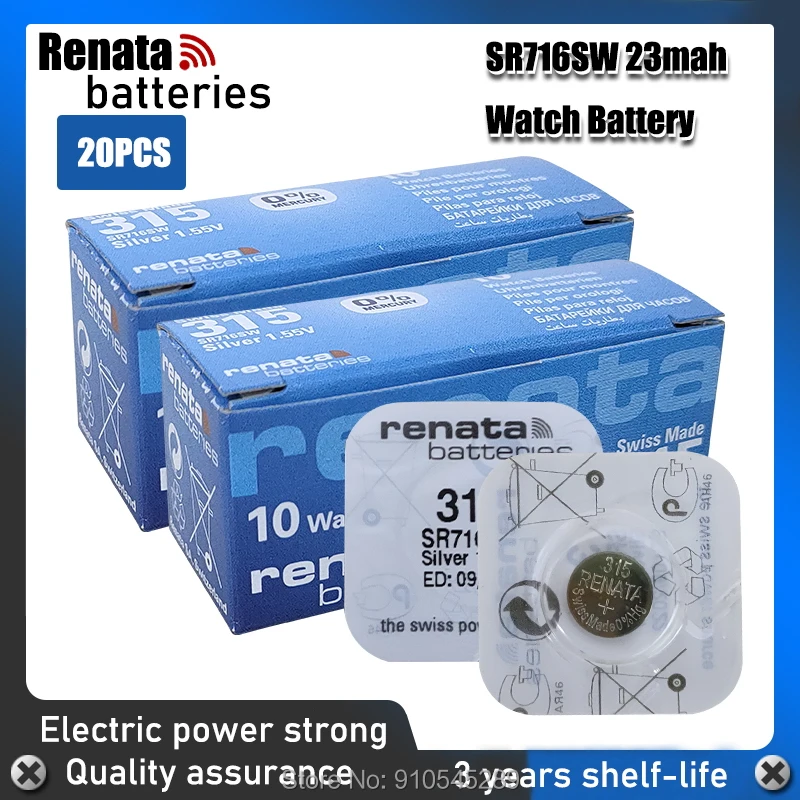 20 шт. батарея часов renata с оксидом серебра 315 SR716SW 716 1 55 V 100% оригинальный бренд renata716