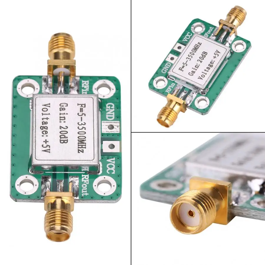 Радиоусилитель LNA 5-3500MHz 20dB широкополосный малошумный Радиочастотный усилитель с экранирующей оболочкой