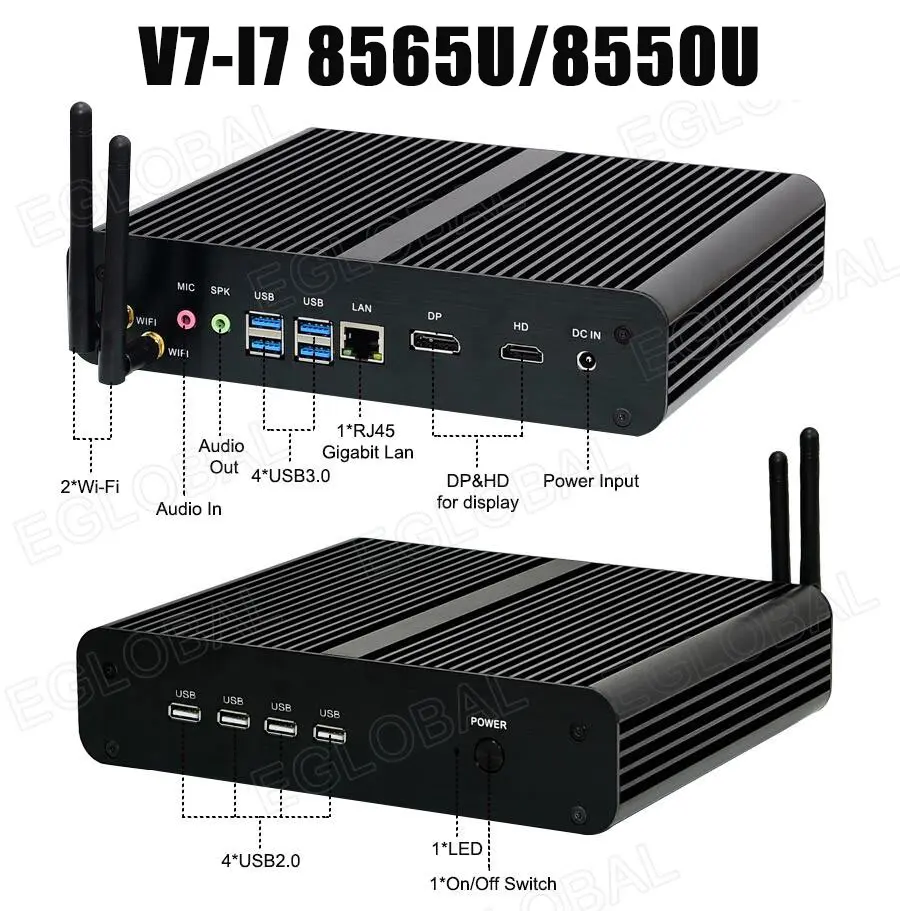 Topton Nuc безвентиляторный ПК Мини компьютер Intel Core i7 8550U/7560U i5 8250U/7260U 2* DDR4 M.2+ Msata+ 2,5 ''SATA 4K HTPC неттоп HDMI DP