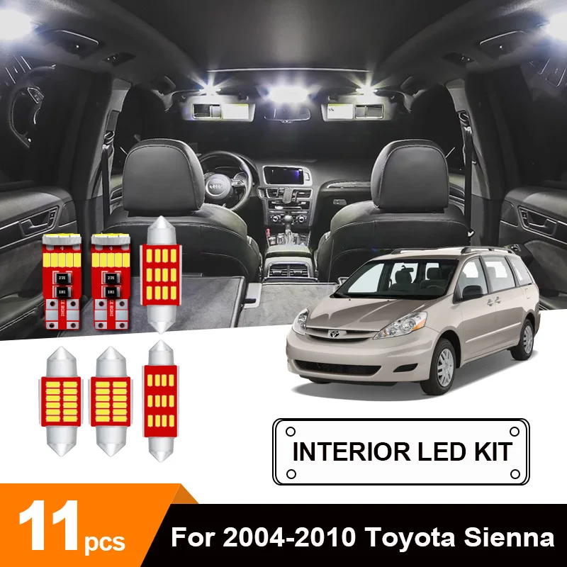 11 x White Error Free Car LED License Plate Light Reading Cargo Step Courtesy Lamp Bulbs Package Kit For 2004-2010 Toyota Sienna |