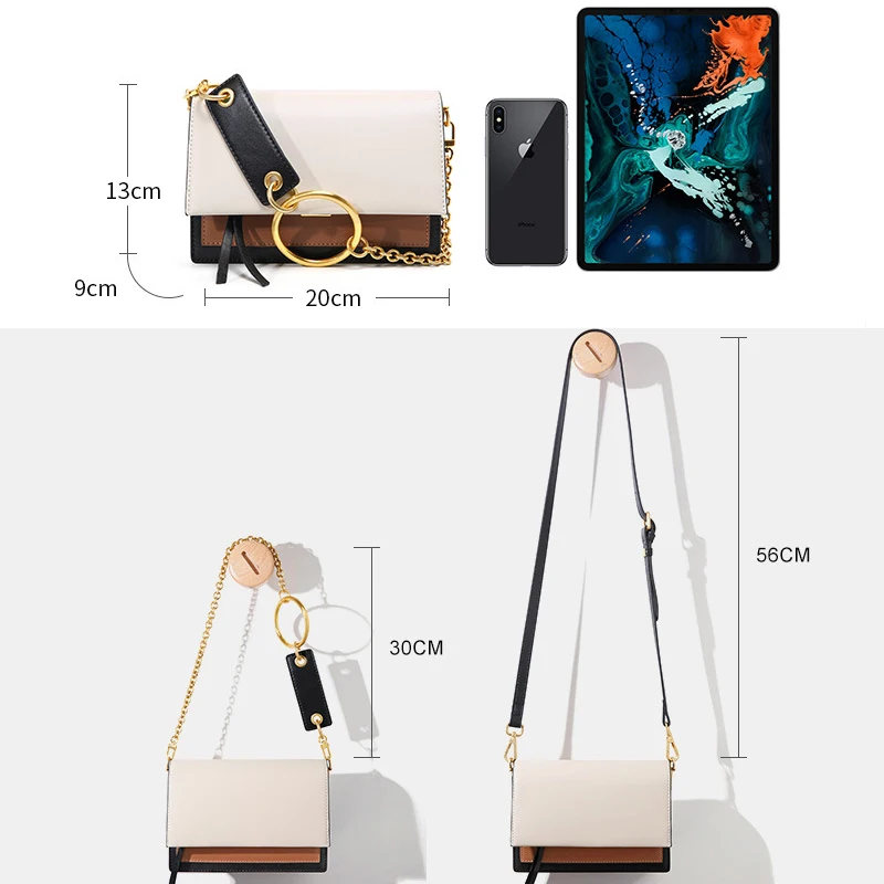 ESUFEIR Кожаная сумка на длинном ремне для женщин Vintage Flap Bag Модная цепочка с круглым кольцом Женская сумка через плечо Маленькие женские сумки