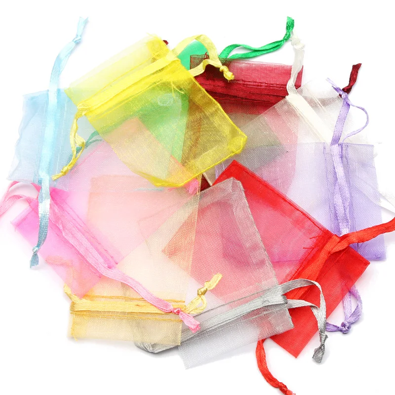 50pcs/lot 7x9cm 9x12cm 10x15 13x18cm Drawstring Organza Gift Bags Jewelry Packaging Bag Wedding Party Packaging Present Pouches