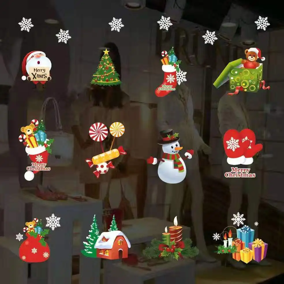 Рождественские наклейки для стеклянных дверей, праздник, событие, сцена, макет окна, наклейки на стену, без клея, зеркальные наклейки, сделай сам, украшение - Цвет: T15731