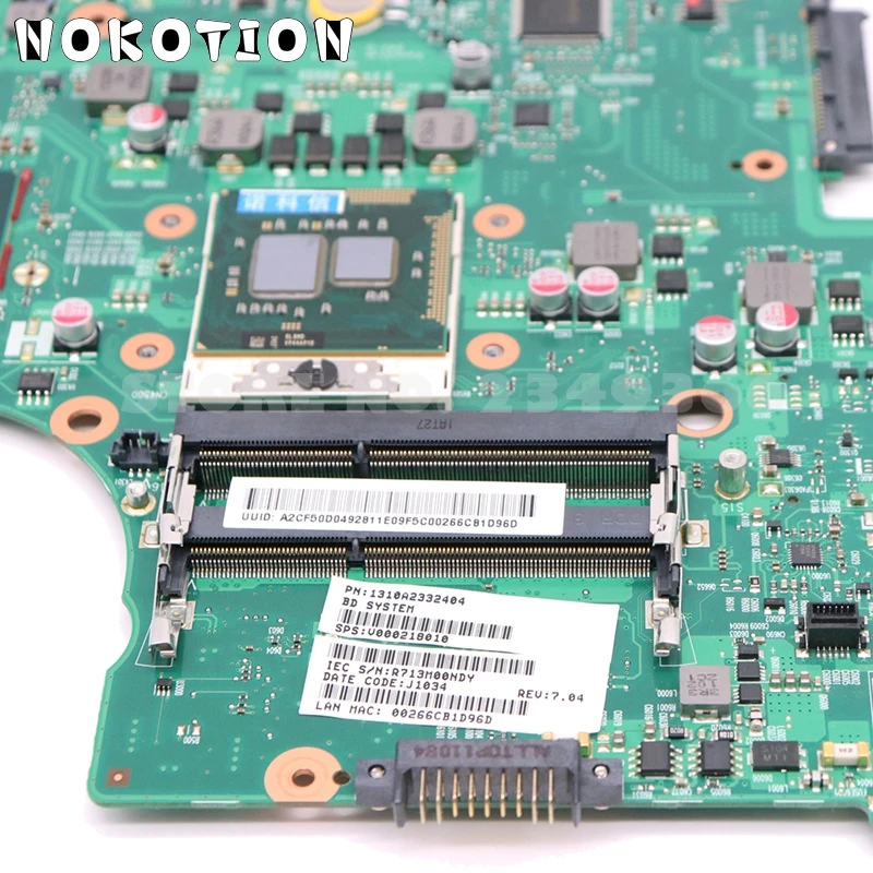 Материнская плата NOKOTION для ноутбука TOSHIBA Satellite L650 L655 1310A2332402 V000218080 V000218010 HM55 UMA DDR3