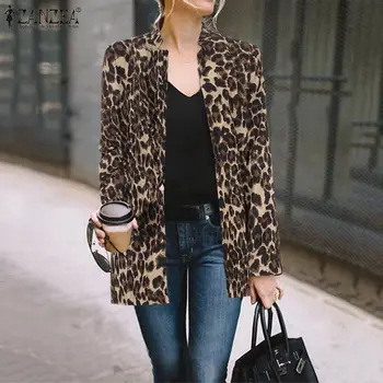 

Women Stand Collar Leopard Jackets ZANZEA 2020 Autumn Spring Female Work Suits Corduroy Thicken Coats Bussiness Outwear Chaqeuta