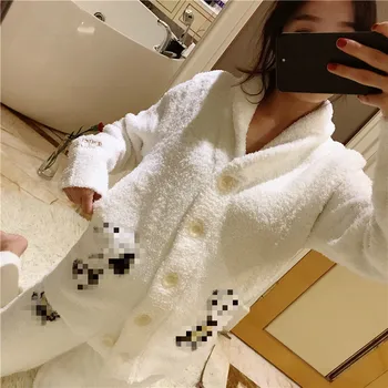 

Pajamas Cardigan Floral Autumn & Winter Flannel Down Polyester Set Polar Fleece Knit Full Dollar