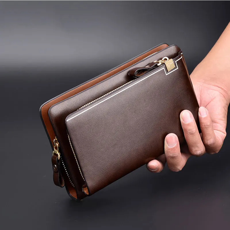 

HandBag Men's Clutch Bag Card Holder Multi Purse Men Long Large Wallets with Coin Double Zipper Male Wallet Mens Bags New
