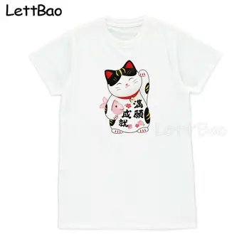 

Japanese T Shirt Maneki Neko Lucky Cat Kawaii Anime Valentines Mens Short Sleeve T-shirt Top Hot Sale New Fashion Brand O-Neck