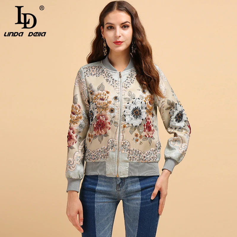price cut  LD LINDA DELLA Fashion Runway Autumn Winter Jackets Women's Long Sleeve Gorgeous Beading Jacquard E