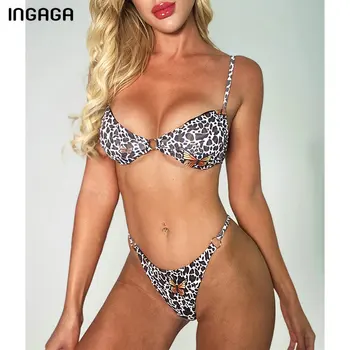 

INGAGA Leopard Bikinis 2020 Swimsuit Push Up Swimwear Women Thong High Cut Bathers Bathing Suits Summer Strap Beach Wear