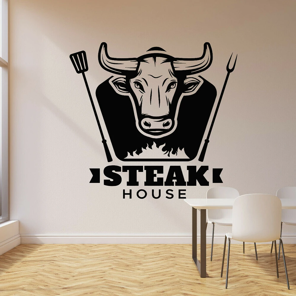 

Наклейка на стену Steakhouse, виниловые наклейки на окна, для украшения интерьера столовой, свежего мяса, говядины, барбекю, ресторана, столовой, E118