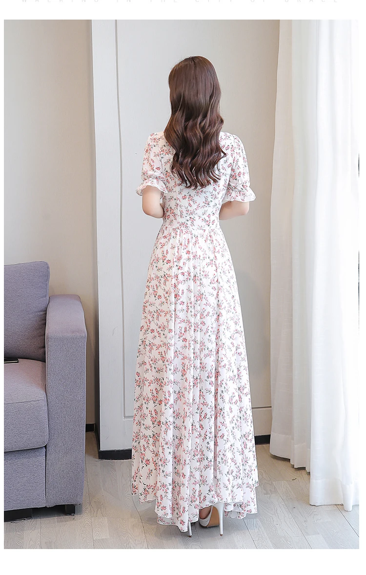 4XL בתוספת גודל קיץ בציר Boho חוף Midi שמלה אלגנטי פרחוני שיפון מקרית שמלה קיצית 2021 נשים Bodycon המפלגה מקסי Vestidos