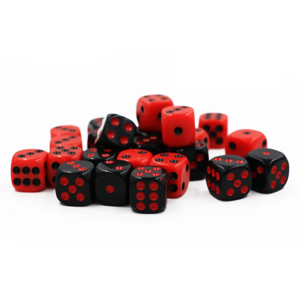 Set di dadi rossi/neri dadi acrilici da 16mm dadi da 6 lati dadi da gioco divertente Bar Pub giochi da tavolo dadi con borsa in velluto regali