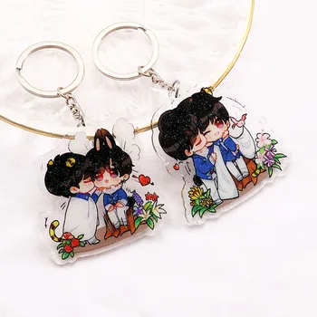 

Bangtan Boys Keychain JK V Vkook Cute Key Holder Cartoon Glisten Epoxy Key Chains Double Sided Acrylic Keyring Accessories