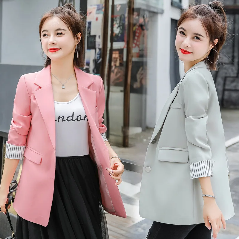 

2019 Autumn Korean-style Loose Casual Black And White with Pattern Online Celebrity Small Suit Coat Female Suit Tops Western Sty