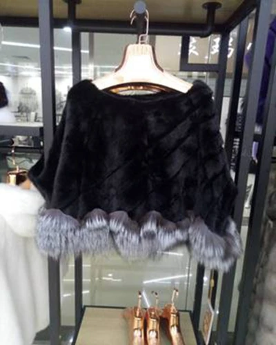 Elegant black Осенняя норковая шуба полностью из норки, накидка с рукавом «летучая мышь» 1009 - Color: Elegant black