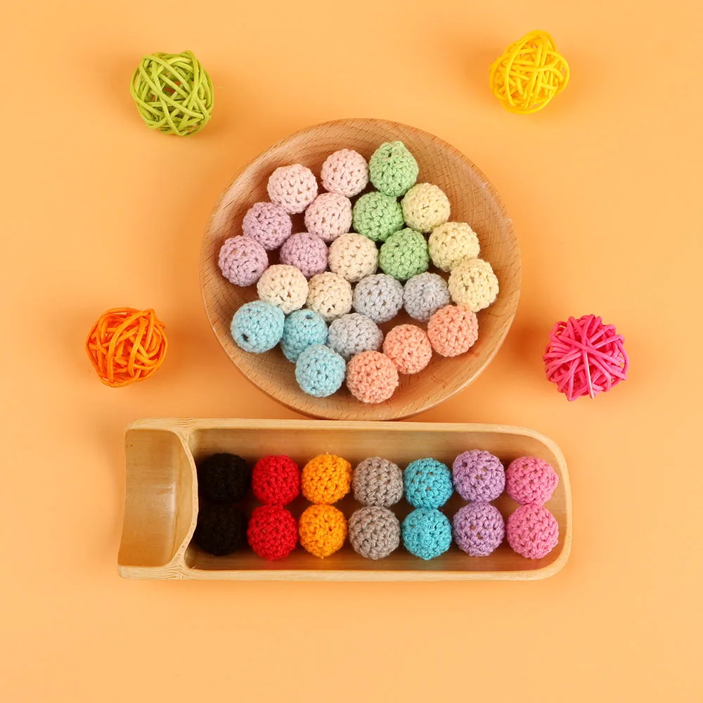 baby teething items cheap	 Kovict 30pc/Lot Crochet Round Wooden Beads Mix Handmade 16mm Ball Can Chew DIY Nursing Jewelry Organic Teething Bracelet Beads Baby Teething Items hot