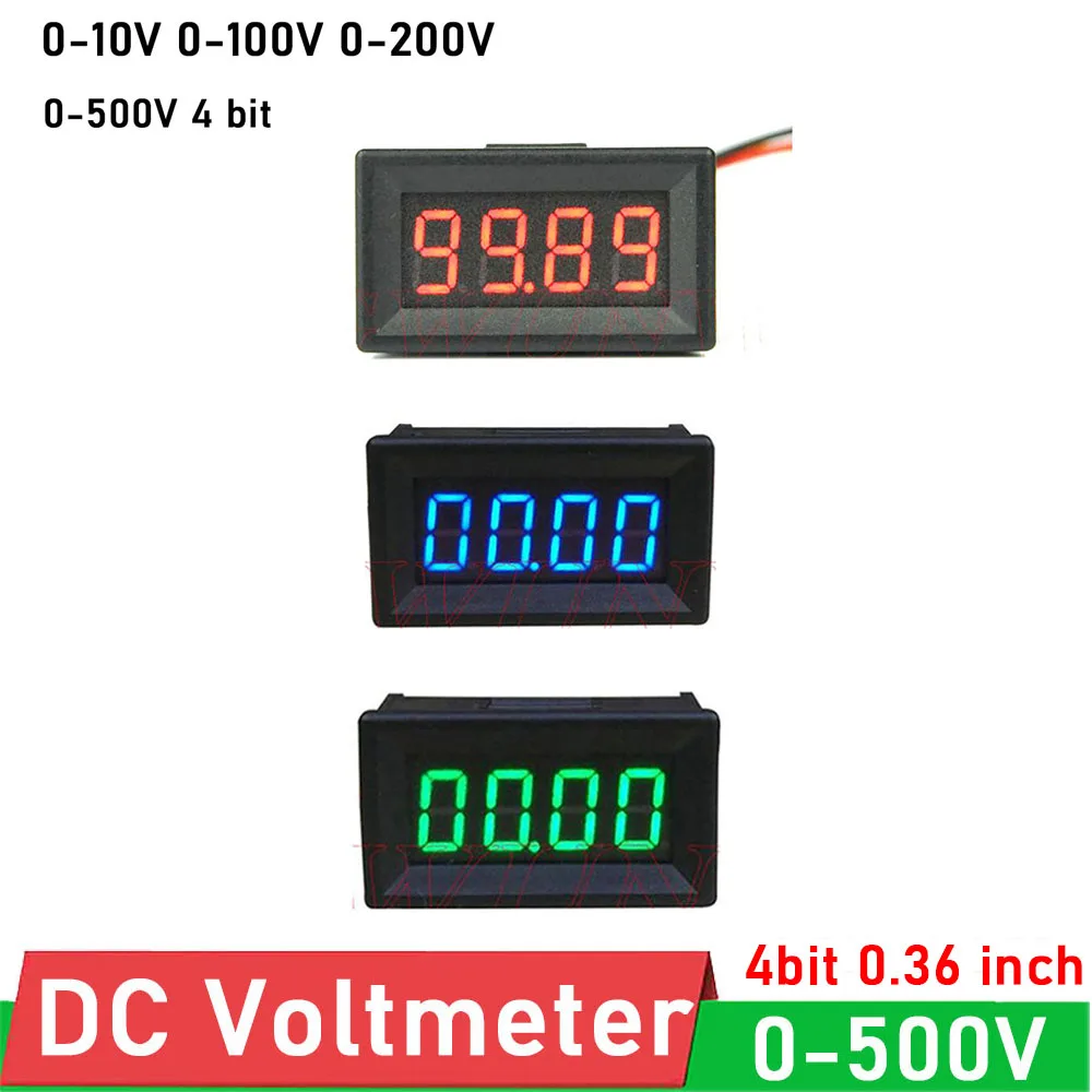 

4bit 0.36 inch LED Digital Voltmeter DC 500V 200V 100V 10V Voltage Display Volt Meter tester battery monitor 5V 12V 24V POWER