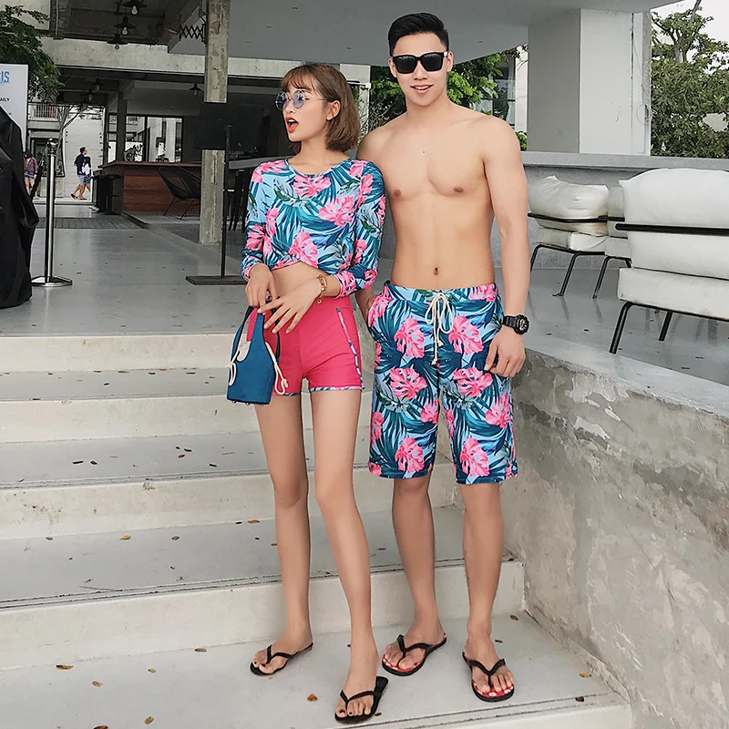 

Hot Sell Striped Print Couples Swimwear Men's Beach Shorts And Sexy Bikini