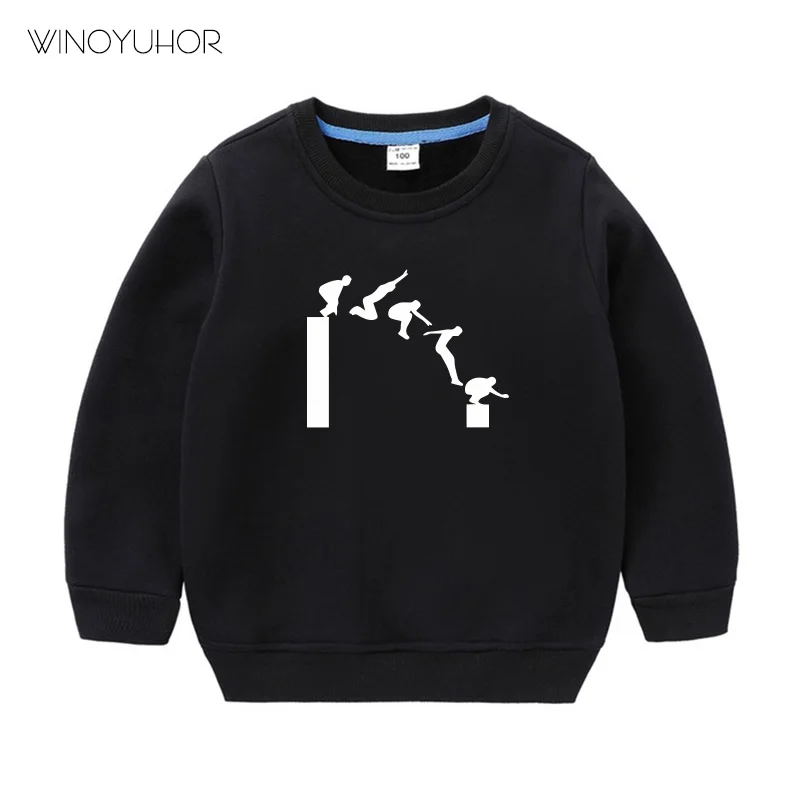 

Parkour Free Running Print Sweatshirts Baby Boys Girls 2023 New Winter Fashion O-Neck Hoodies Children Hip Hop Clothes