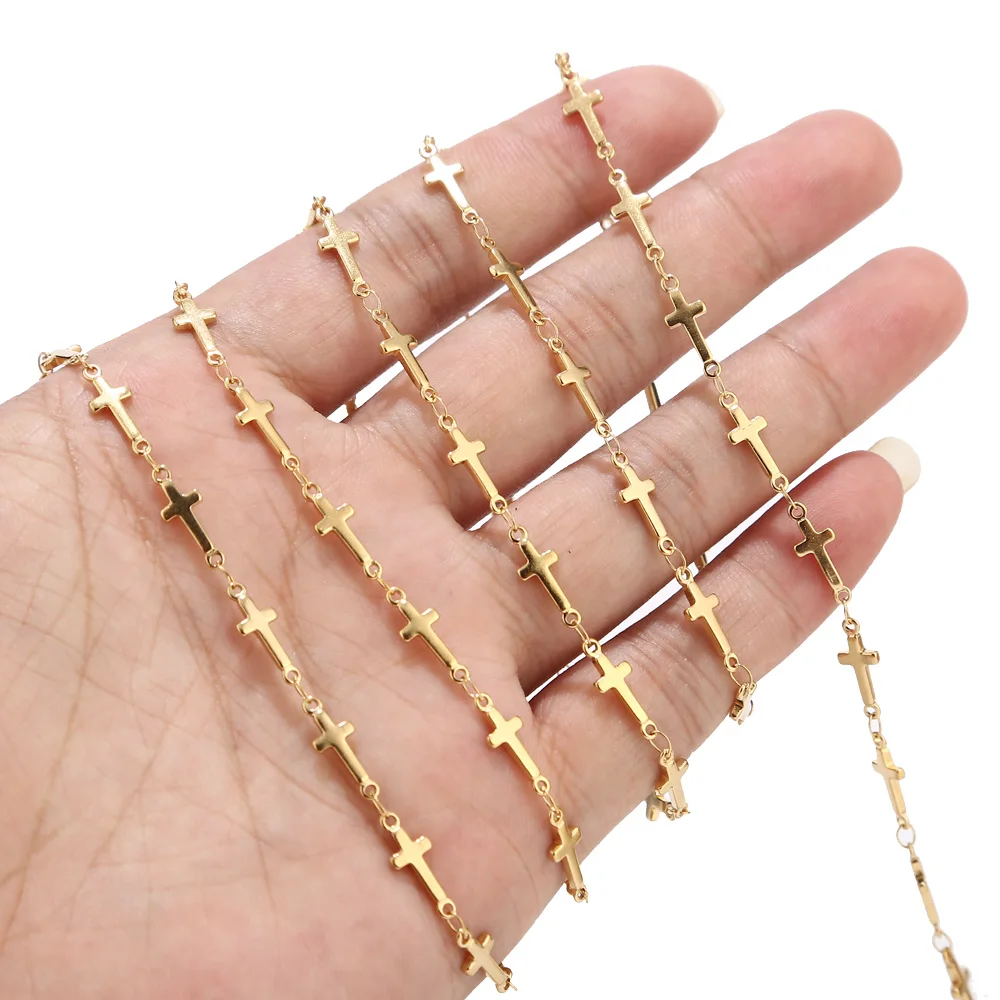 

10 Meters Gold Cross Chain Stainless Steel Handmade Link Chain for Making Girl Women Choker Necklace Bracelet