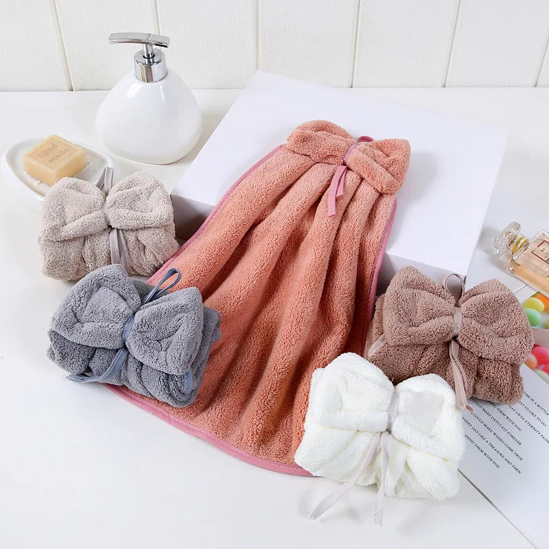 Dream Lifestyle Hanging Hand Towels, Coral Fleece Hand Dry Towels for Kitchen Bathroom, Absorbent Soft Hanging Towel with Hanging Loop, Washable Towel