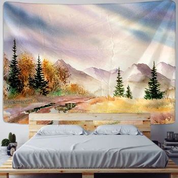 

Natural Scenery Sun Forest Mountain Tapestry Oil Painting Printing Wall Hanging Hippie Carpets Beauty Psychedelic Wall Tapestry