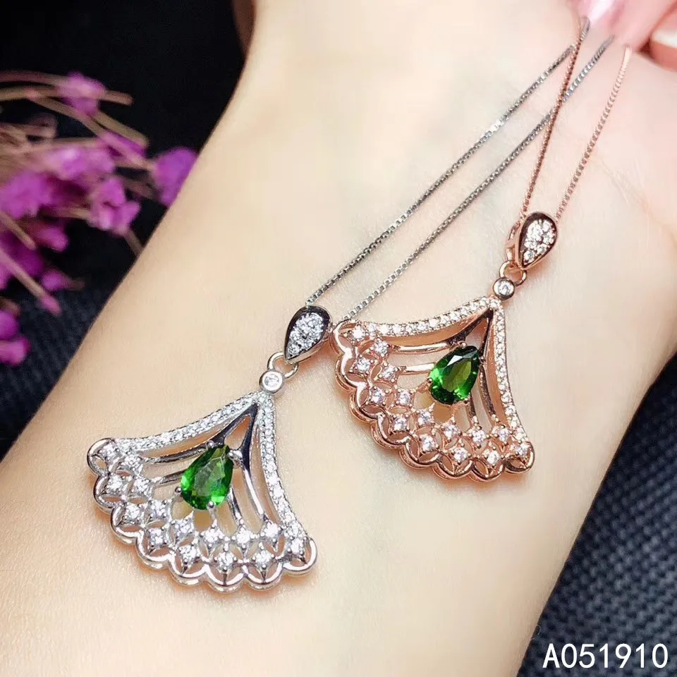 

KJJEAXCMY boutique jewelry 925 sterling silver inlaid Natural Diopside pendant Female supports detection fashion