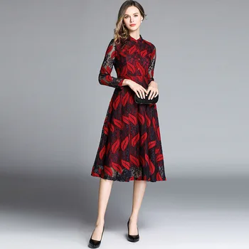 

BGW 3101ht High Neck A Line Lace Cocktail Dresses Long Sleeves Two Colors Cut Out Robe De Soirée Au Genou 2020