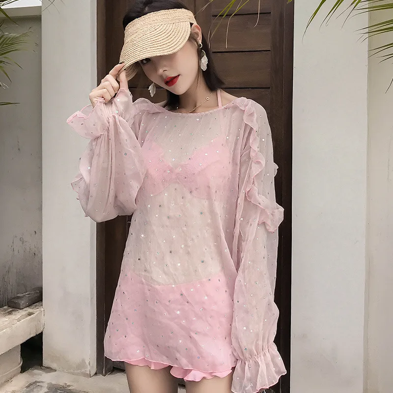 Maillot Femme женское бикини одежда для плавания женский слитный купальник с Пуш Ап раздельный из трех частей Splitd Корея Восточные Ворота Ins Твердые