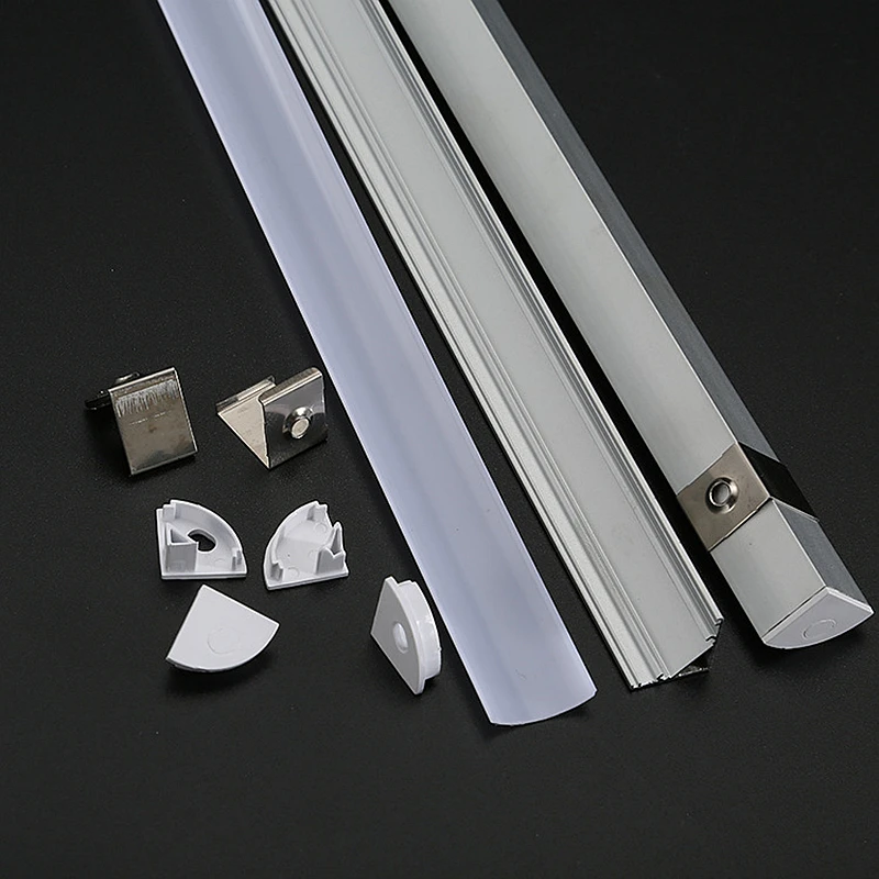 2-30pcs/lot 0.5m/pcs V-Type Corner Aluminum Profile For 5050 3528  Milky/Transparent Cover LED Channel Cabinet Bar Strip Lights