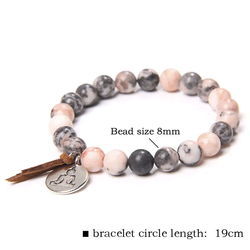 Female Metal Spacer Charm Natural Matte pink Zebra Stone bead Beaded Bracelet for women friend jewelry Beaded Bracelet Stone Bead Bracelet Natural Stone Bracelet