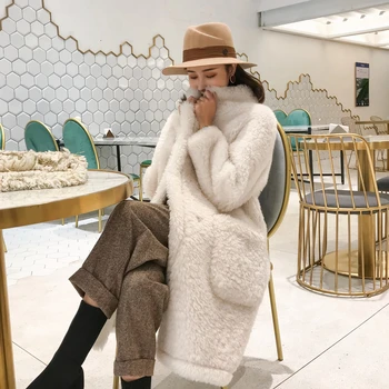 

Real Fur Coat Women Korean Fashion Woolen Overcoat Winter Warm Lamb Fur Jacket White Abrigos Mujer Invierno 2020 MK033 YY585