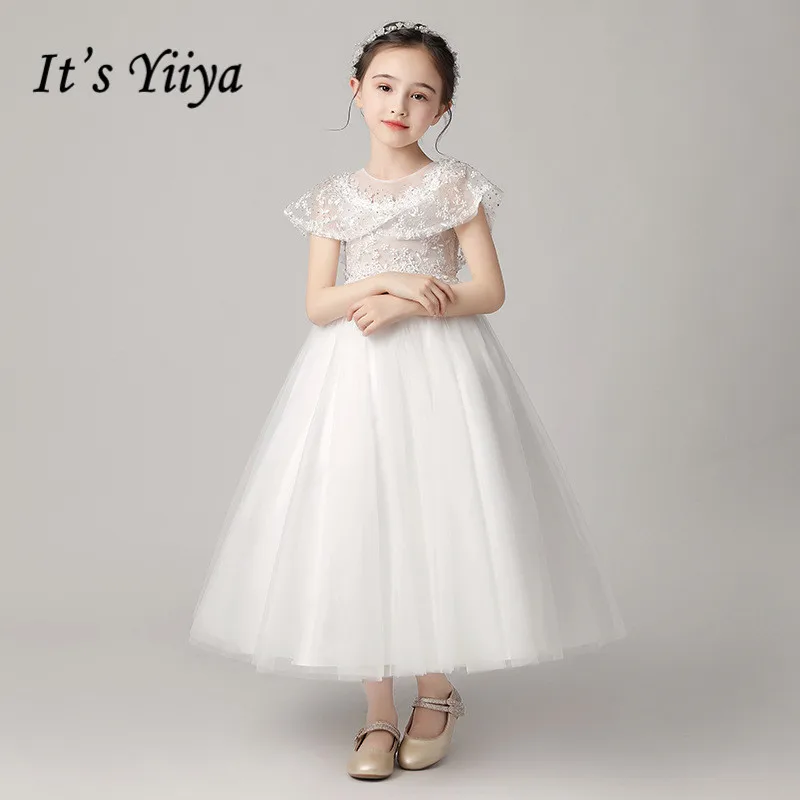 Pegeant Dress It's Yiiya B052 White Fake Shawl Kids Party Communion Dresses Embroidery Crystal Flower Girl for Weddings | Свадьбы и