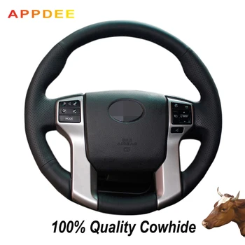 

APPDEE Black Genuine Leather Steering Wheel Cover for ToyotaToyota2010-2015 Tundra 2013-2017 Tacoma 2011-2016