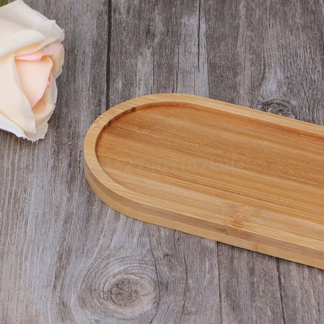 Ovális Formájú Bambusz Fa Csészealj Növényi Tálca Mini Pot Állványa Kedvelt Zamatos Edény Egyszerű, Elegáns Dizájn Dekoráció - Image 4