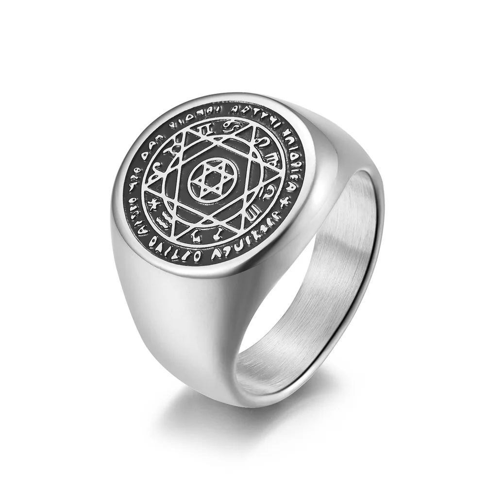 Anello da uomo quadrato il sigillo dei sette arcangeli anelli in acciaio  inossidabile chiave salomone gioielli maschili - AliExpress
