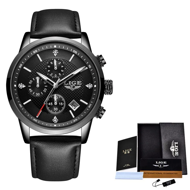 L Full black LIGE мужские часы Топ люксовый бренд спортивные кварцевые часы мужские водонепроницаемые наручные часы с хронографом мужские часы из нержавеющей стали часы с датой - Цвет: L Full black