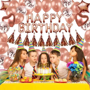 

Happy Birthday Letters Rose Gold Five-Pointed Star Aluminum Film Sequins Balloon Set Combination Birthday Decorations