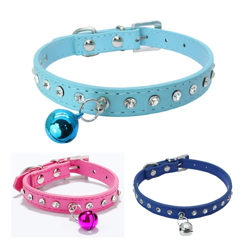 Pu Leather Pet Collar Diamonds Shining Crystal Rhinestone Adjustable Dog Collar For Small Dog With Bell Cat Necktie Pet Supplies